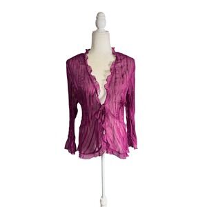 Y2K Studio 1940 Women's Sheer Ruffle Tie Front Kimono Blouse Top XL